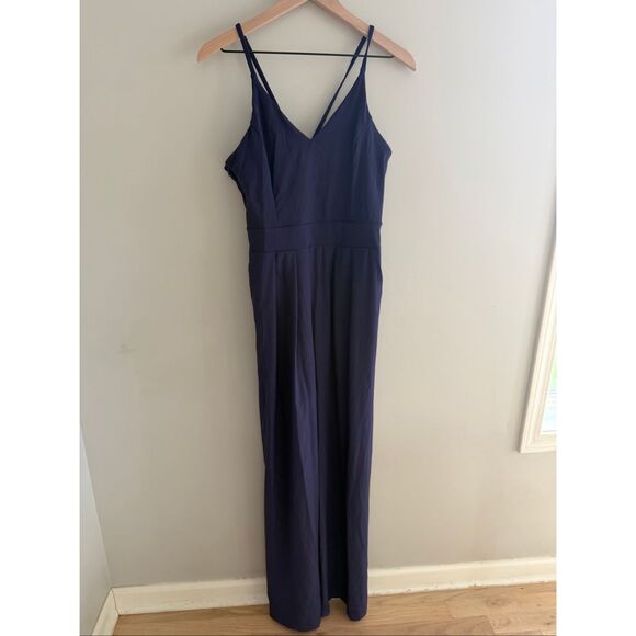 Halara Navy Blue Backless Flowy Wide Leg Dressy Jumpsuit With Pockets Size L - Picture 4 of 13